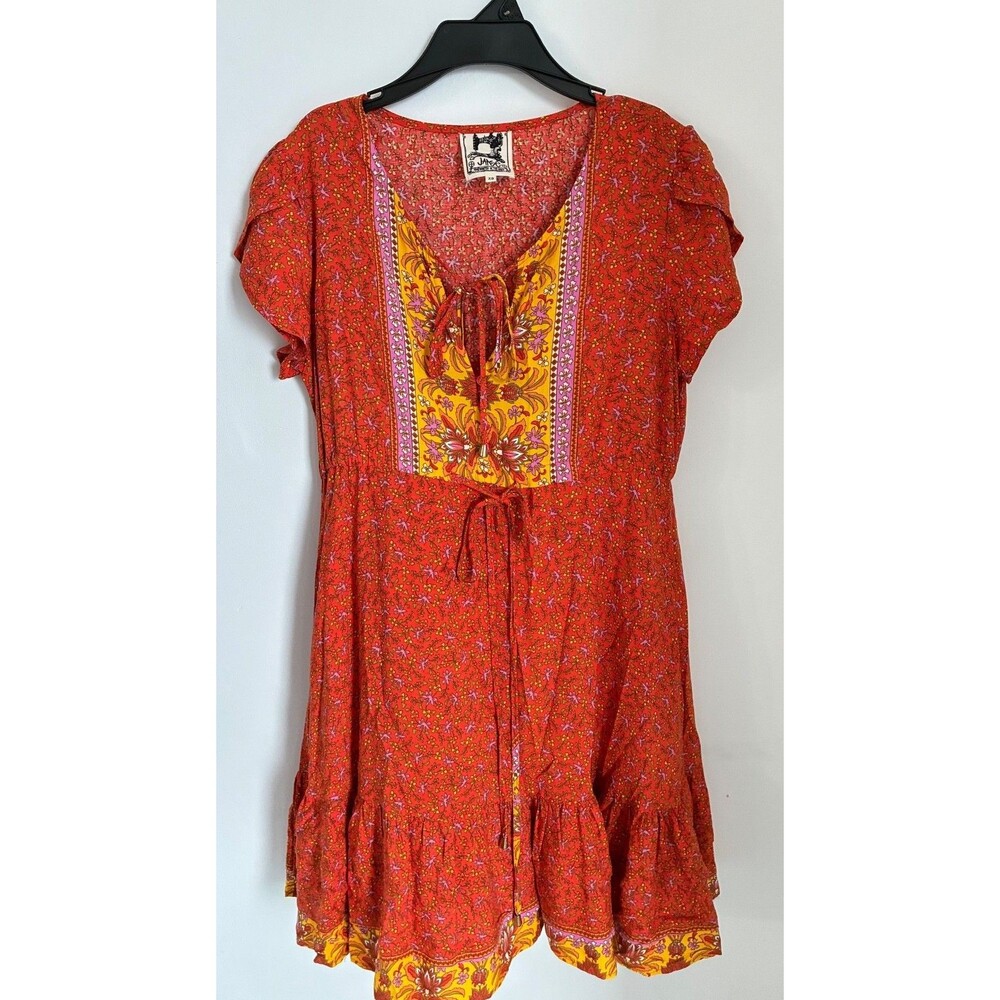 JAASE Women’s XS Orange Floral Boho Dress Tie Front  Rayon